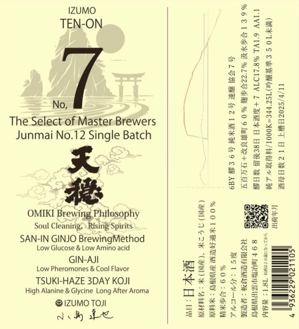 画像1: 天穏（てんおん）　山陰吟醸セレクトNo.7　6BY　一火　1800ml (1)